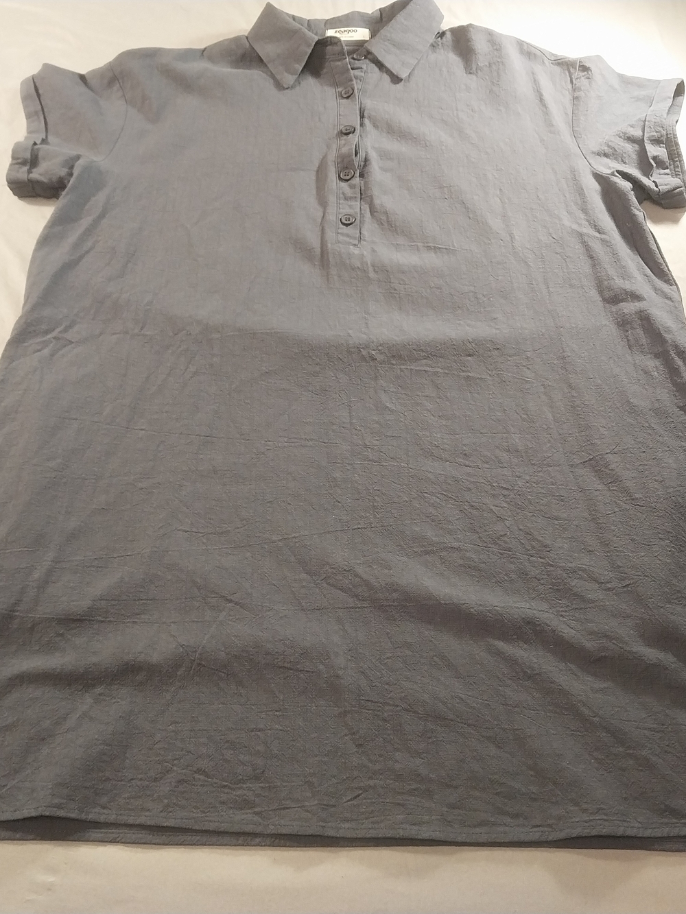 Zeagoo Gray Cotton Linen Blend Shirt Dress Short Sleeve Pockets Size L #300
